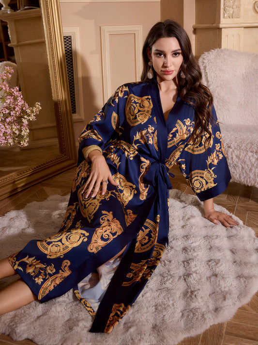 Gold Baroque Satin Kimono Robe