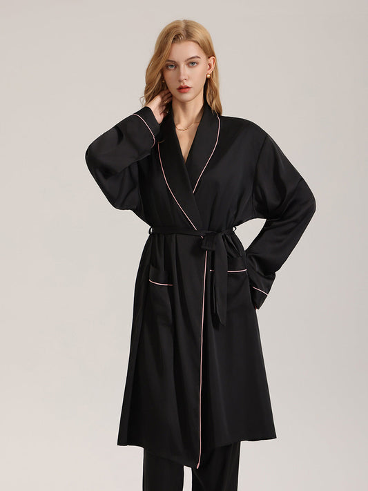 Piped Trim Satin Robe