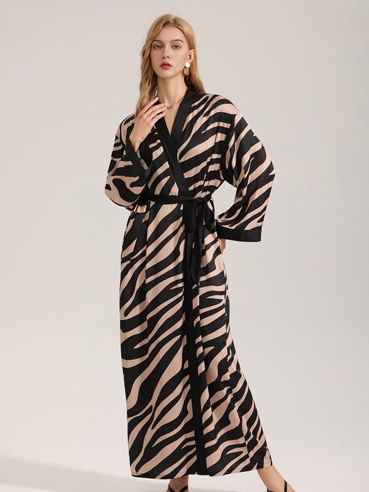 Zebra Print Satin Maxi Robe