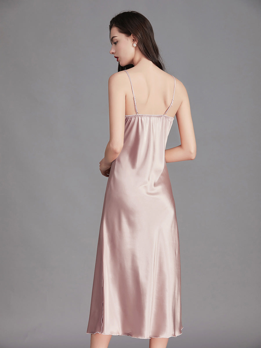 Dusty Pink Silky Lace Trim Slip Dress