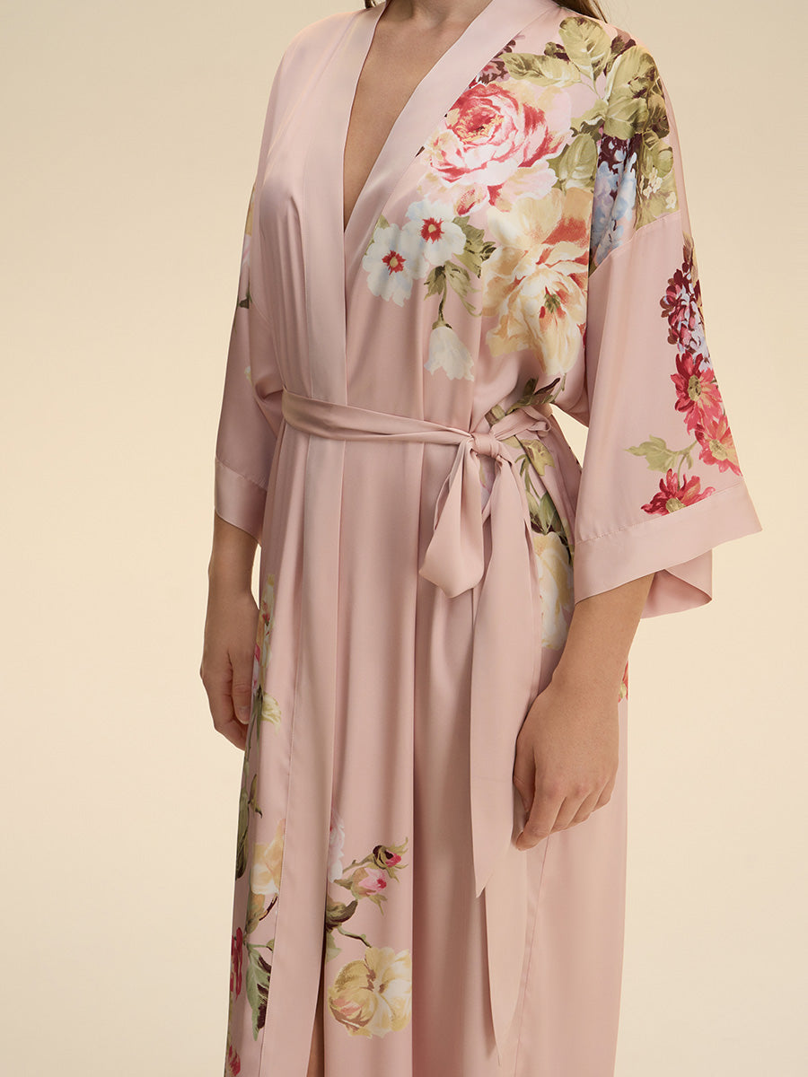 Floral Satin Kimono Robe