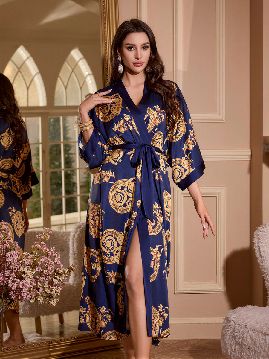 Gold Baroque Satin Kimono Robe