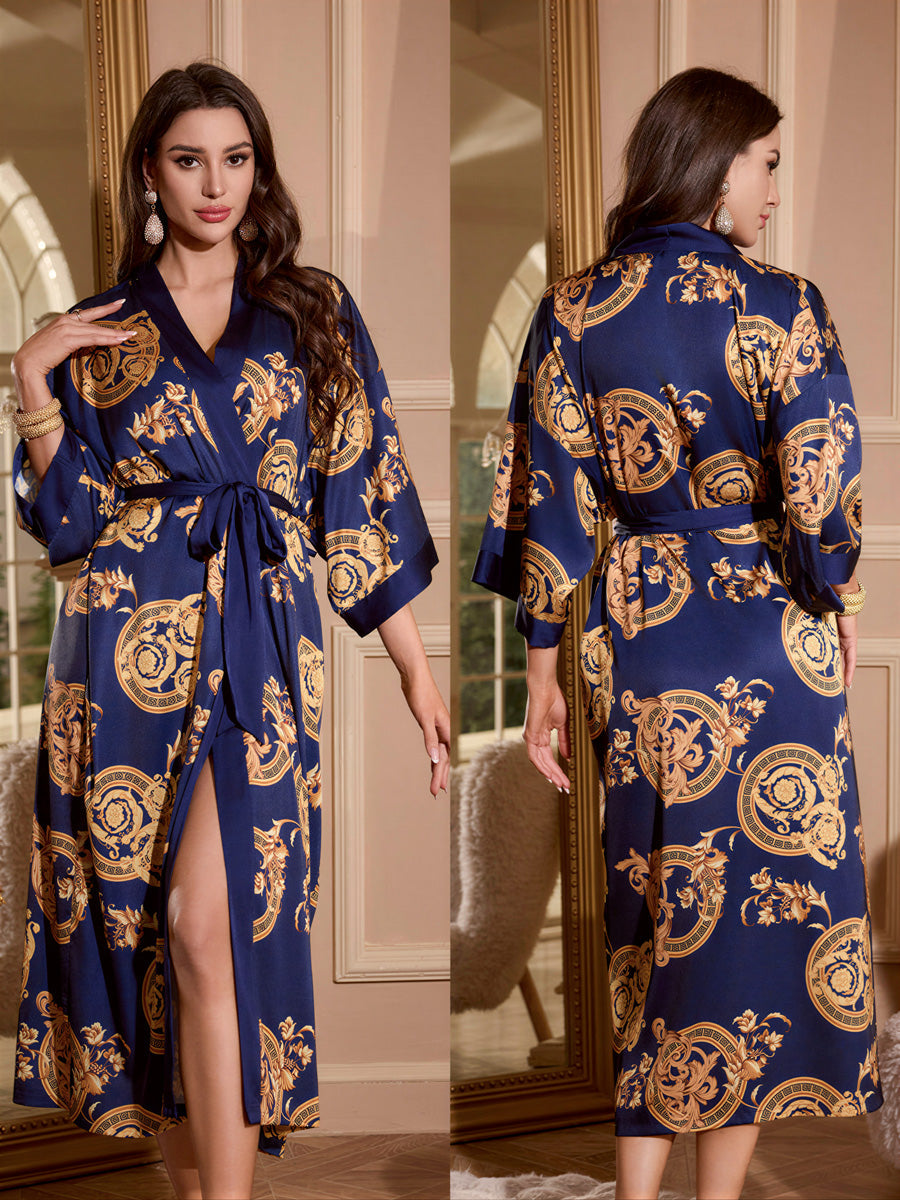 Gold Baroque Satin Kimono Robe