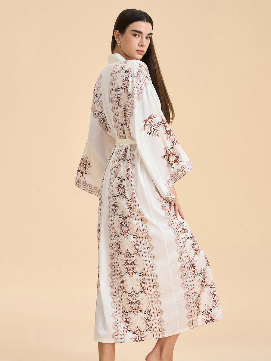 Bohemian Floral Satin Kimono Robe