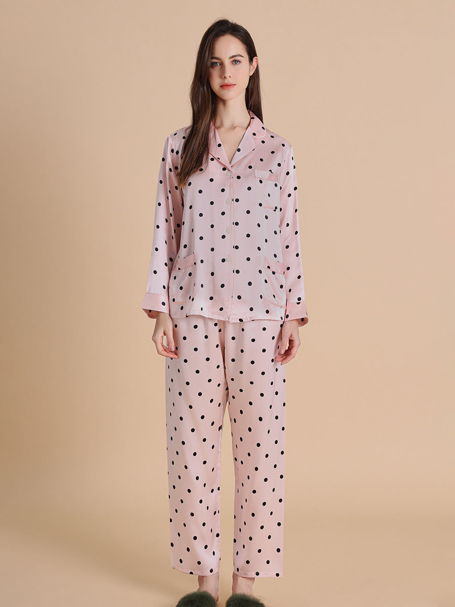 19 Momme Polka Dot Long Sleeve Silk Pajama Set
