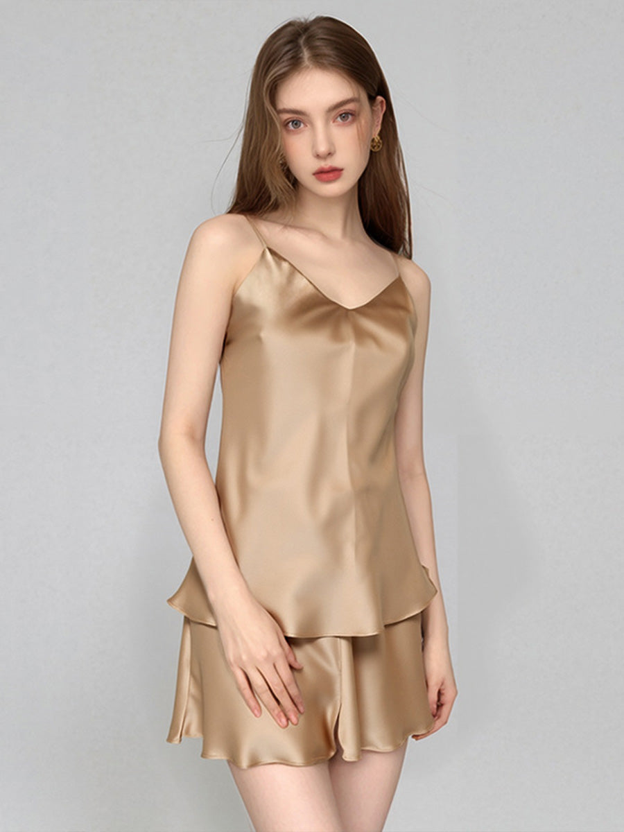 100% Mulberry Silk Cami Top & Shorts Sleepwear Set