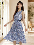 Midi Sleeveless Silk Blend Print Dress