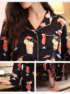 Women Floral Print 100% Mulberry Silk Long Sleeve Pajama Set
