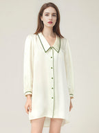 Notched Collar Button Front 100% Pure Silk Nightshirt
