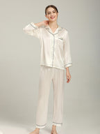 19 Momme Silk Long Sleeve Pajama Set with Contrast Piping
