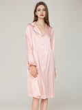 Pearl Button Flounce Cuff 100% Pure Silk Midi Sleep Dress