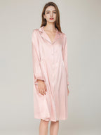 Pearl Button Flounce Cuff 100% Pure Silk Midi Sleep Dress