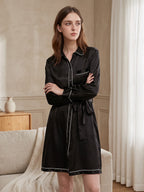 Classic Side Slit Chest Pocket 100% Mulberry Silk Midi Nightgown
