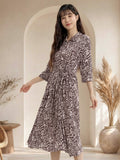 3/4 Sleeve Zebra Print Silk Blend Shirt Dress