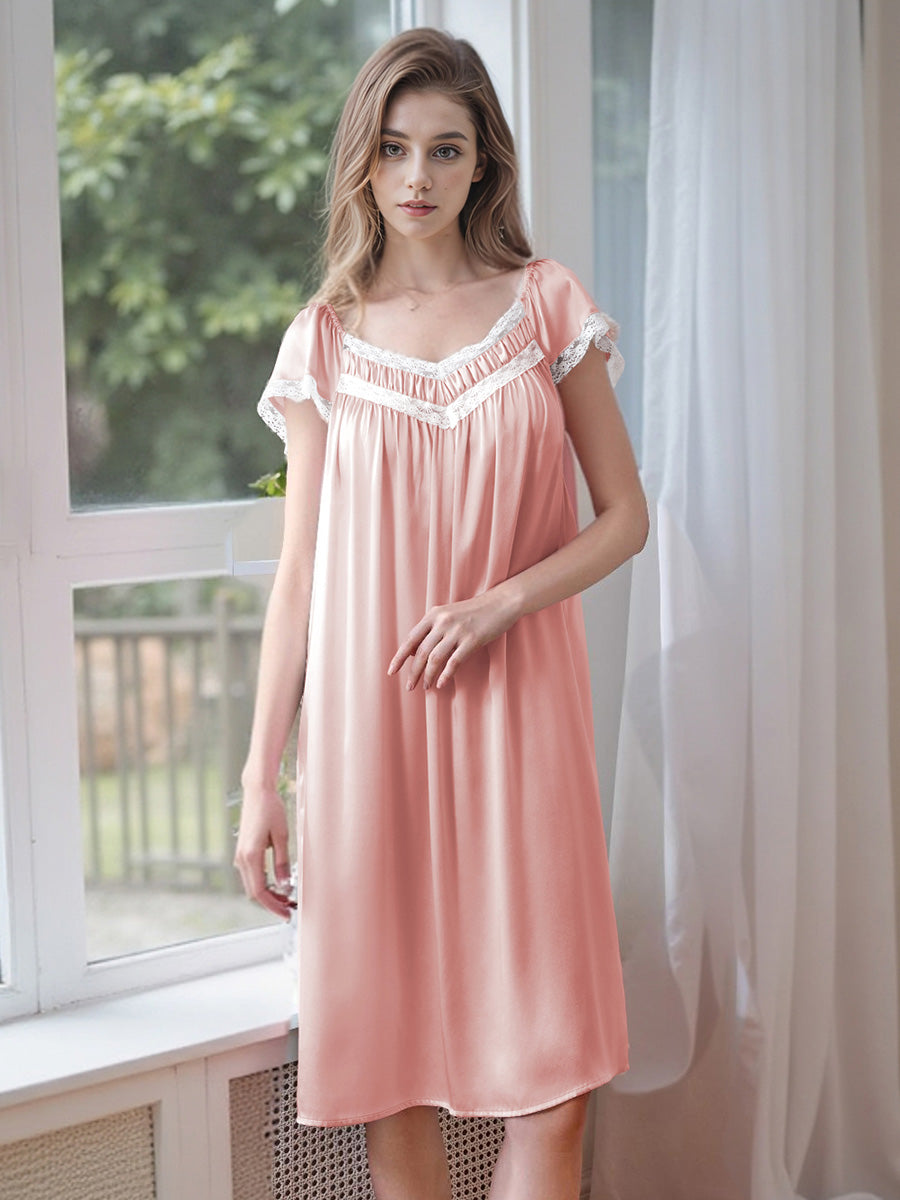 Lace V-Neck Built-in Bra Midi Nightgown