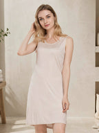 100% Mulberry Silk Sleeveless Nightgown Side Slit Sleep Dress