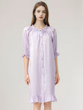 Puff Ruffle Cuff 3/4 Sleeve 100% Pure Silk Sleep Dress