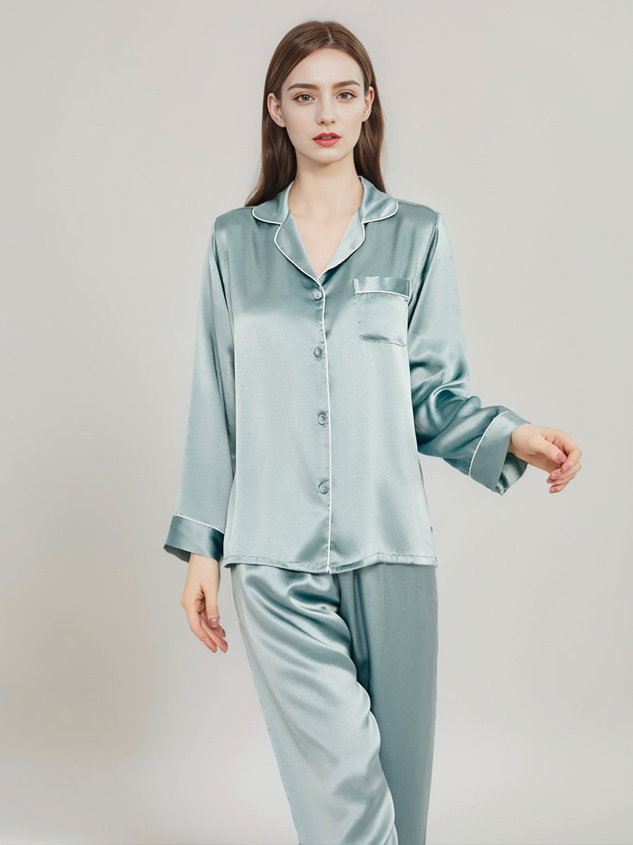 Contrast Piping Long Sleeve Pajama Set
