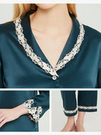 100% Mulberry Silk Lace Trim Notch Collar Pajama Set