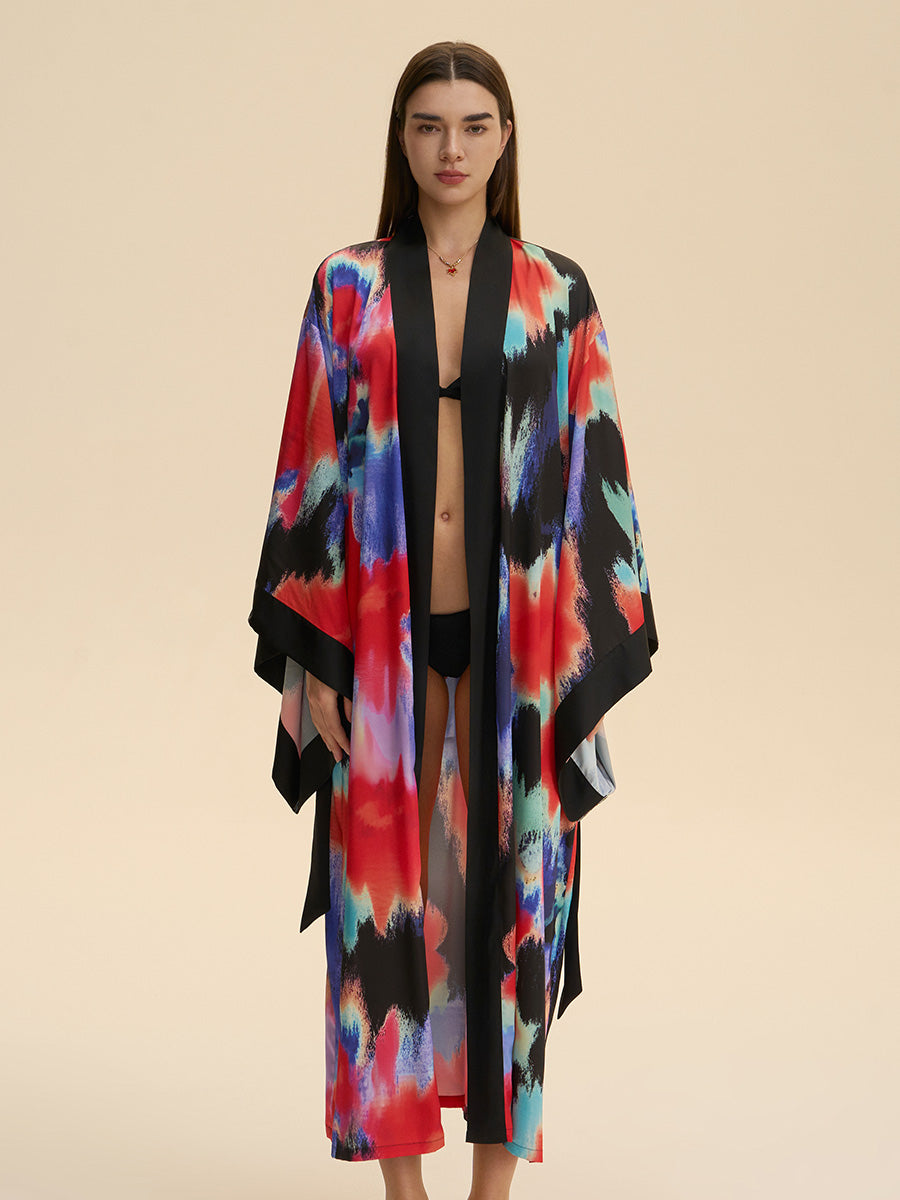 Printed Satin Kimono Robe