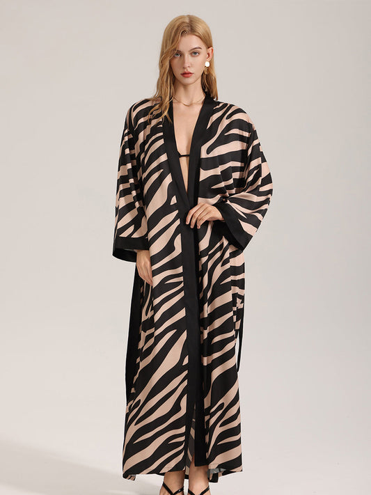Zebra Print Satin Maxi Robe