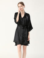 Rose Lace Mulberry Silk Robe and Slip Dress Set