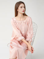 Loose Lace Yoke Mid-Length 100% Mulberry Silk Nightdress