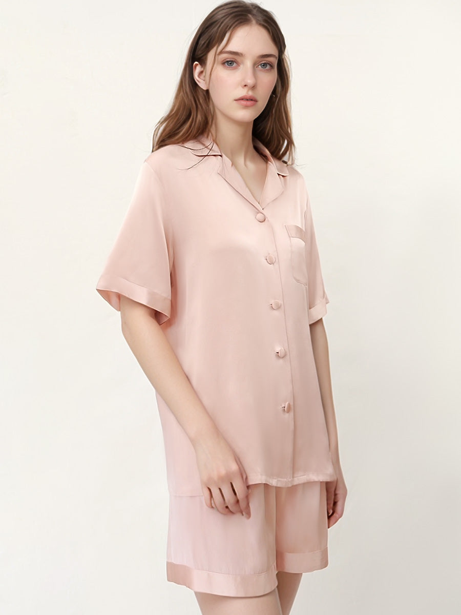 Short Sleeve Button Front Pajama Shorts Set
