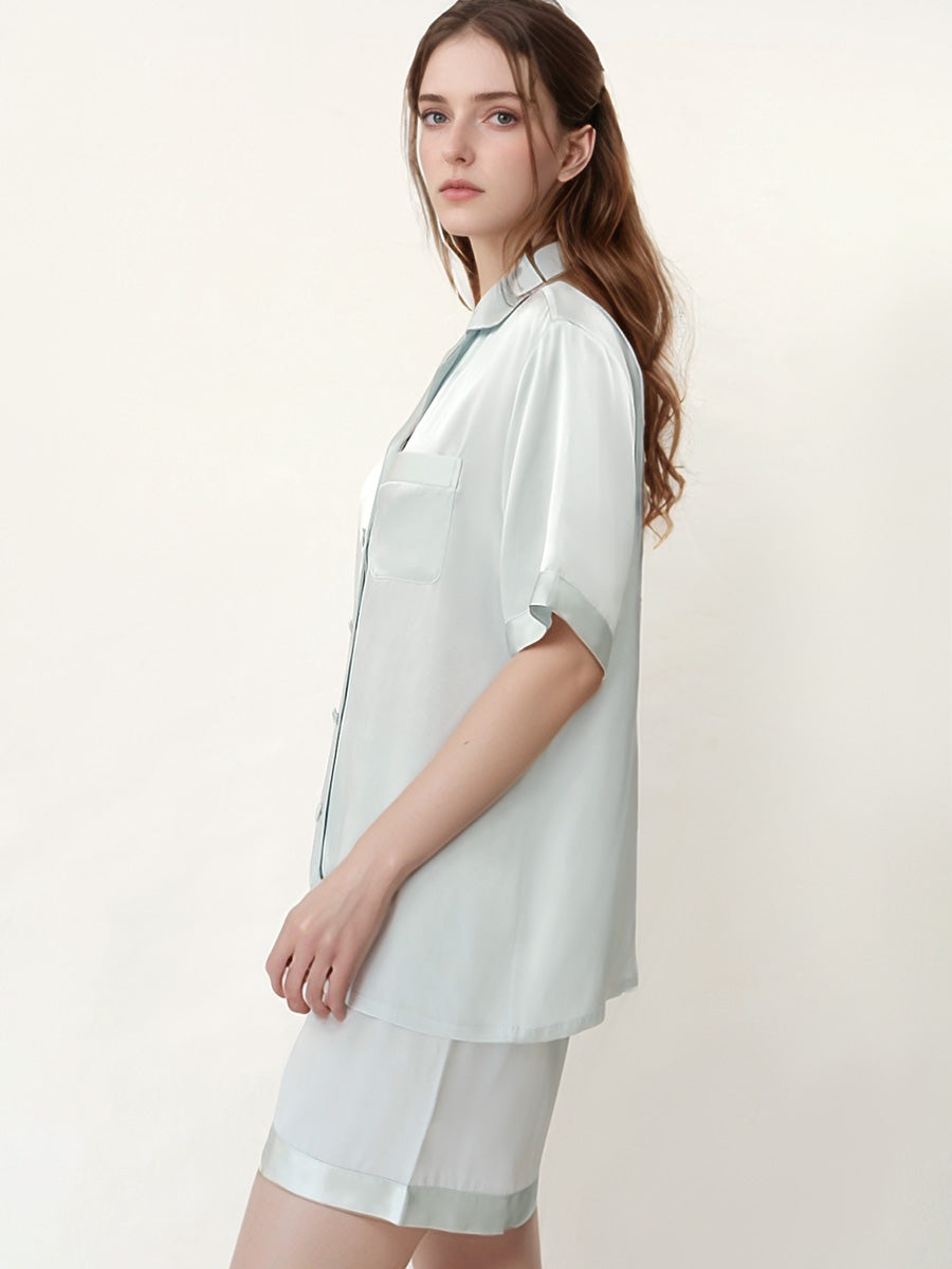 Short Sleeve Button Front Pajama Shorts Set