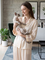 100% Mulberry Silk Hollow Lace Panel 3/4 Sleeve Pajama Set