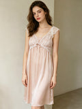 Lace Empire Waist 100% Mulberry Silk Mid-Length Nightdress