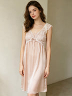 Lace Empire Waist 100% Mulberry Silk Mid-Length Nightdress