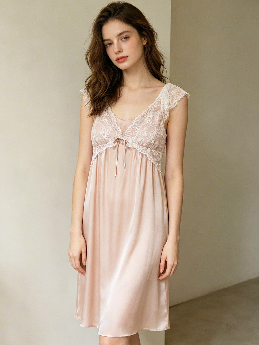 Lace Empire Waist 100% Mulberry Silk Mid-Length Nightdress