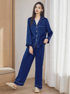 Contrast Piping Notched Collar Long Sleeve Pajama Set