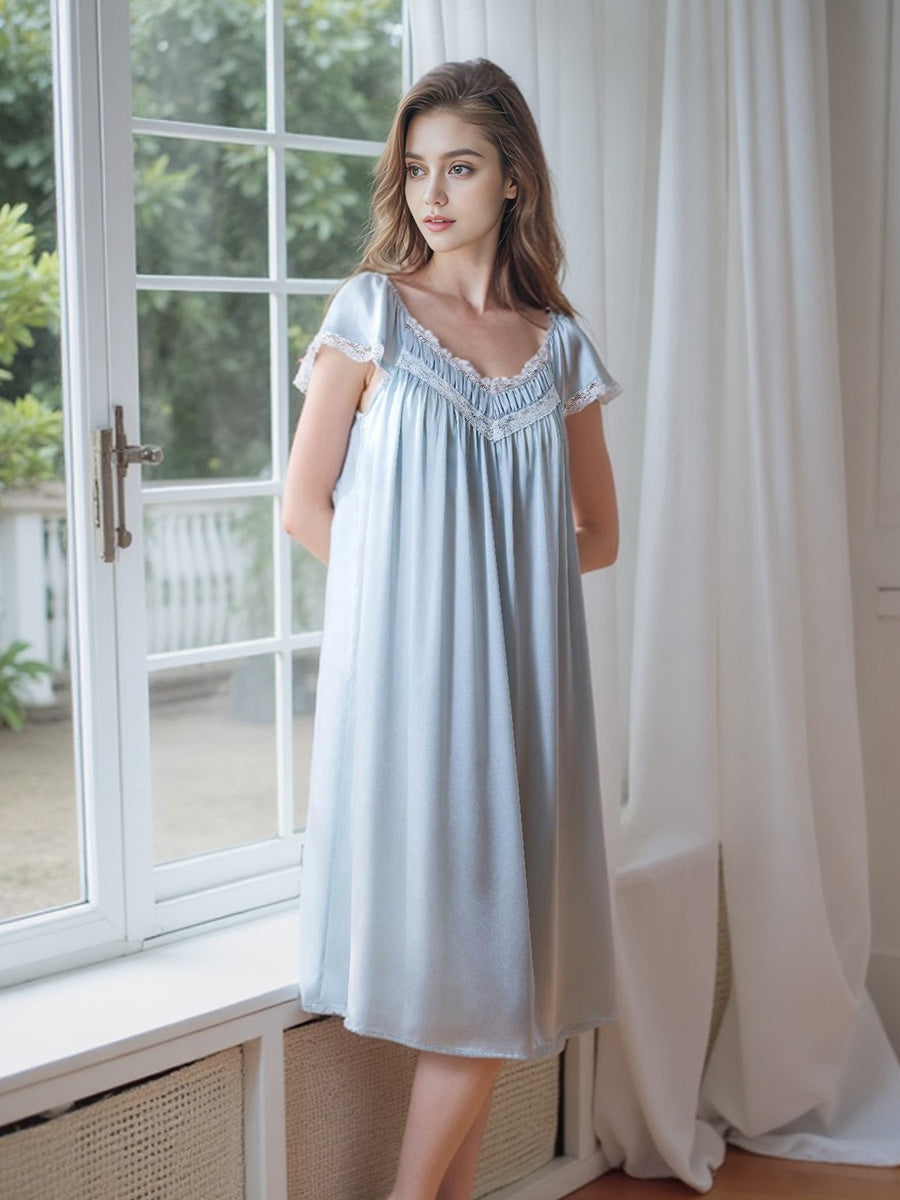 Lace V-Neck Built-in Bra Midi Nightgown
