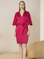 3/4 Sleeve Waist Tie 100% Pure Silk Sleep Dress