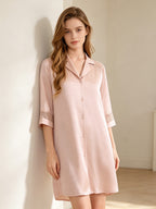 3/4 Sleeve Button Front 100% Pure Silk Nightshirt