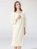 Loose Lace Yoke Mid-Length 100% Mulberry Silk Nightdress