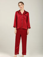 19 Momme Silk Long Sleeve Pajama Set with Contrast Piping