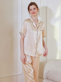 19 Momme Silk Short Sleeve Pajama Set with Lace Trim