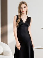 Eyelash Lace Trim 100% Pure Silk Mid-Length Sleep Dress