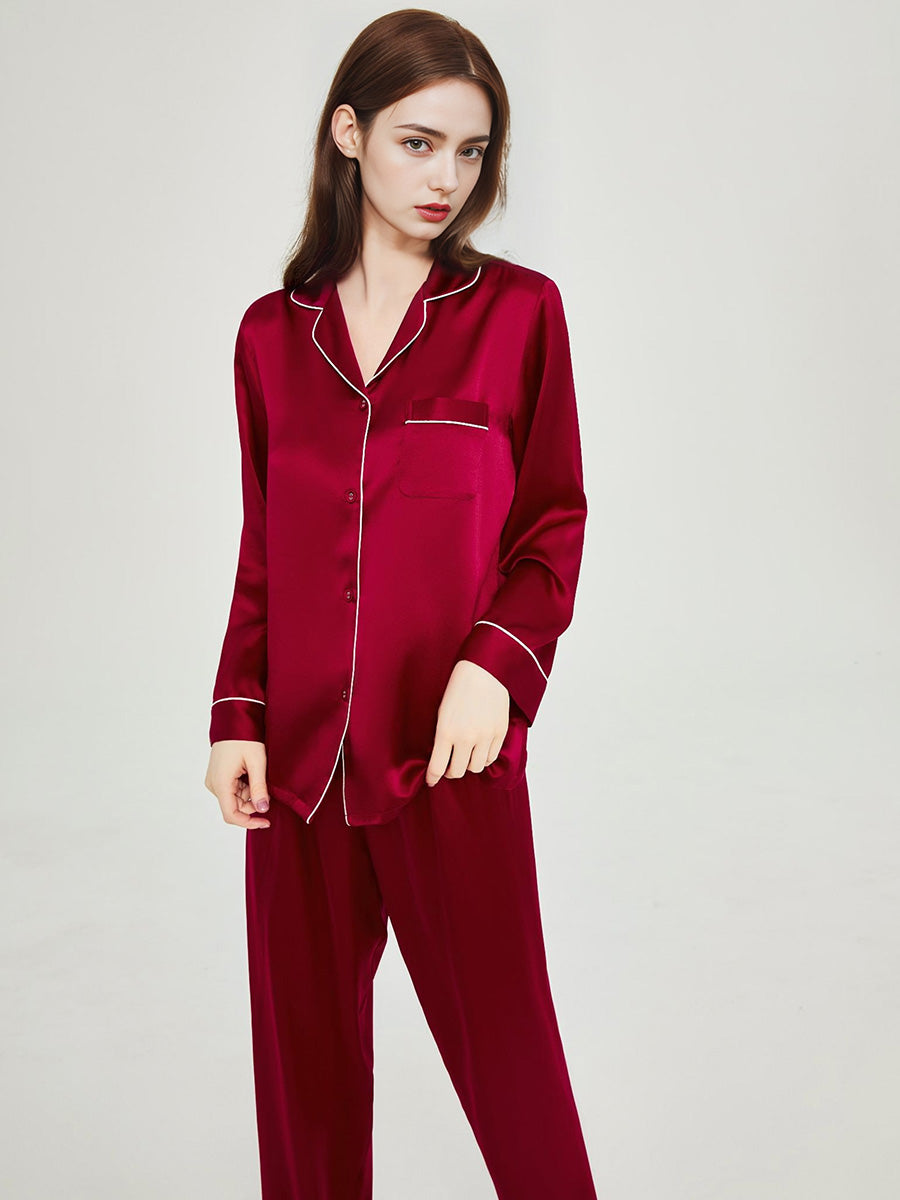 Contrast Piping Long Sleeve Pajama Set
