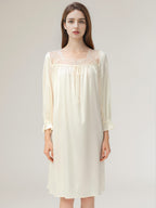 Ruffle Cuff 3/4 Sleeve 100% Pure Silk Elegant Sleep Dress