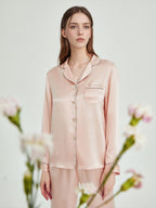 Contrast Piping Embroidery Long Sleeve Pajama Set