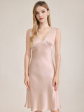 Eyelash Lace Trim 100% Pure Silk Mid-Length Sleep Dress