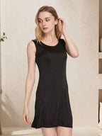 100% Mulberry Silk Sleeveless Nightgown Side Slit Sleep Dress