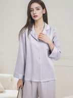Contrast Piping Notched Collar Long Sleeve Pajama Set