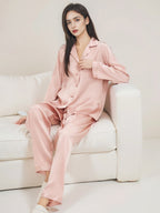 Classic Button Front Top & Long Pants Silk Sleepwear Set
