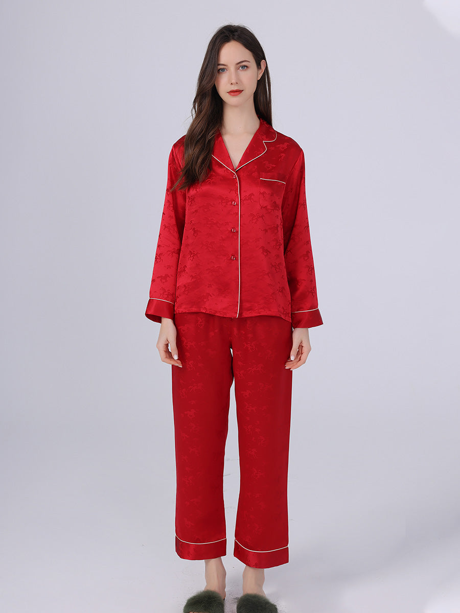 19 Momme Horse Jacquard Long Sleeve Silk Pajama Set