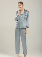 19 Momme Silk Long Sleeve Pajama Set with Contrast Piping